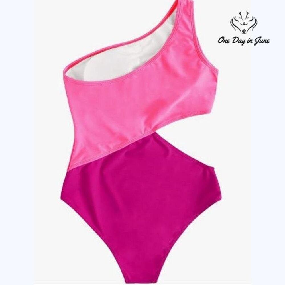 Sweatyrocks One Shoulder Color Block One Piece Sw… - image 2